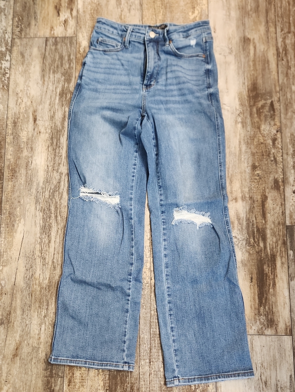 Judy Blue Light Blue Distressed Wide-Leg Jeans